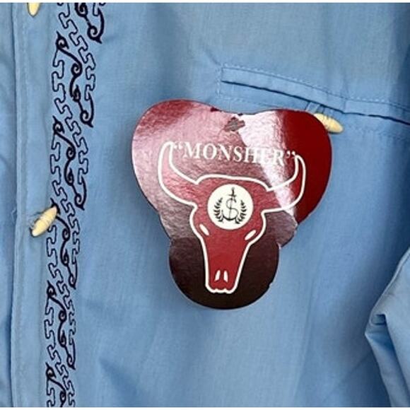 Monsher Western Shirt Blue Size 44 XXL Embroidered Vaqueros Cowboy RARE NEW - Picture 6 of 7
